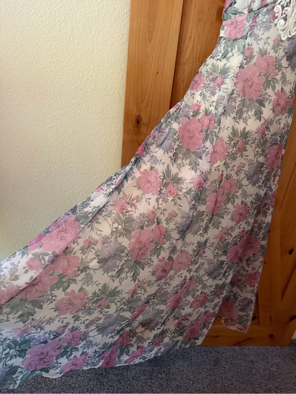 Vintage 90s Scott McClintock Floral Fairycore Halter Maxi Dress Lace, S - Picture 8 of 15